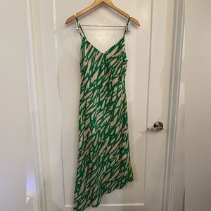 Audrey 3+1 Boutique Green and Cream Midi Asymmetrical Dress Size M